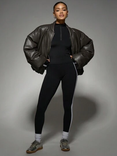 MISSGUIDED 优质运动两件套健身套装，含半拉链高领上衣和高性能紧身裤，适合健身房瑜伽跑步的季节性冬季训练服