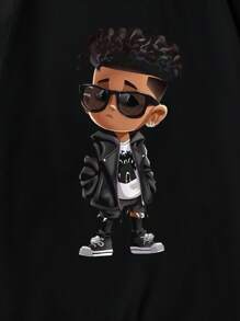 Coolqubz Áo thun cổ tròn tay ngắn in hình nhân vật hoạt hình & quần short bộ đồ thường ngày cho bé trai tuổi teen - màu đen - Xem 4