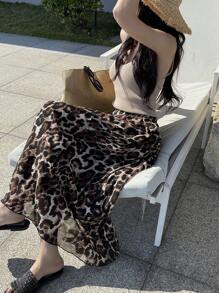 DAZY Women's Chiffon Leopard Print Sexy Skirt, Spring/Summer Cheetah Print - Brown - View 7