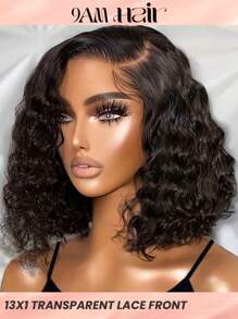 Transparent Lace Deep Wave Bob T Part Lace Front Wig Short Short Human Hair Lace Frontal Closure Natural Black Color Wig With Front Baby Hair  Pre Plucked Natural Hairline Wig - Natural Black - View 2