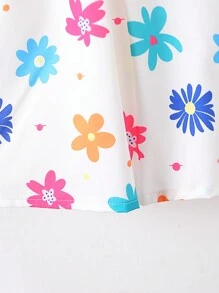 SHEIN Baby Girl Floral Print Bowknot Decor Cap Sleeve Cute Dress - Multicolor - View 6