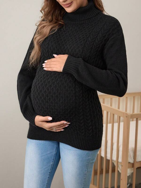 SHEIN Maternity Sweater, Women High Neck Knitted Pullover For Autumn And Winter