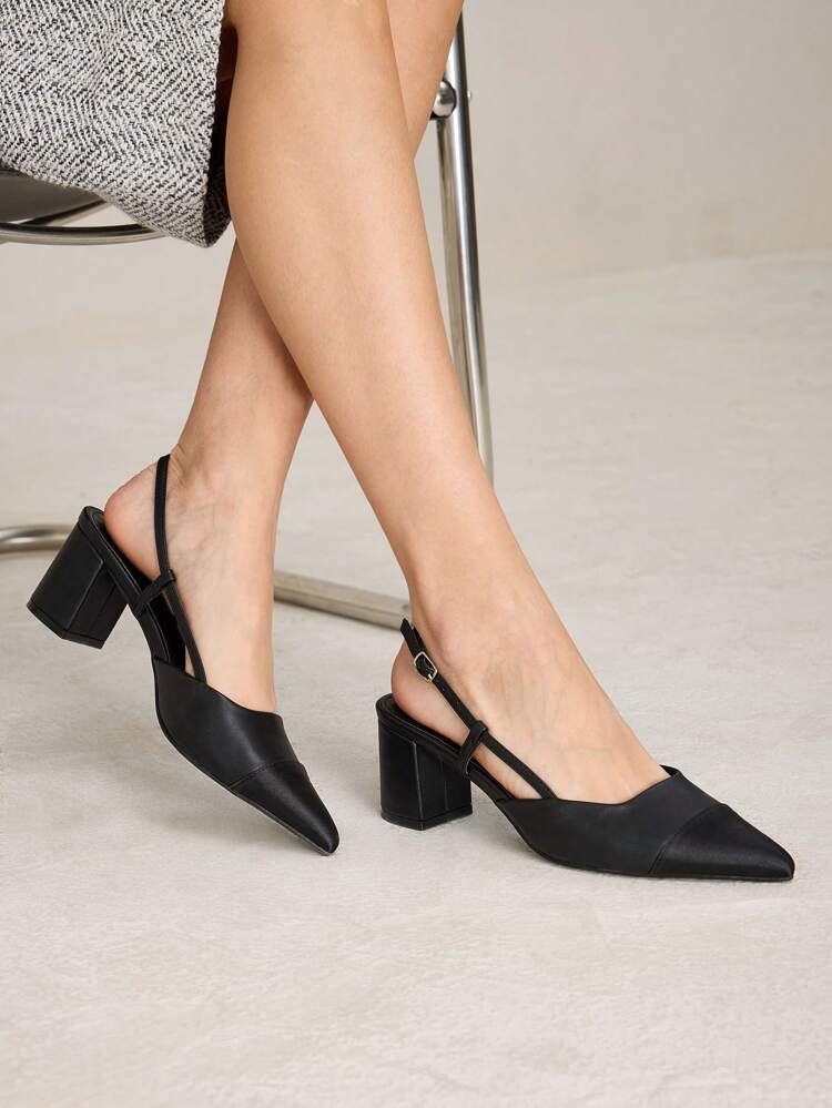 WOMEN'S MINIMALIST SOLID COLOR POINTED TOE BUCKLE SLINGBACKS CHUNKY HIGH HEEL PUMPS, SUITABLE FOR COMMUTING NEW YEAR HOLIDAY, FOR VALENTINE'S DAY SPRING SHOES SPRING BREAK EASTER PROM HEELS FOR CHRISTMAS SPRING SHOES
