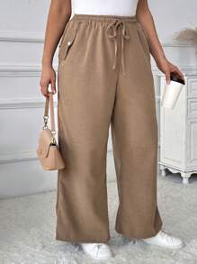 SHEIN LUNE 女式大码休闲编织斜纹侧袋抽绳腰部宽松裤，秋季