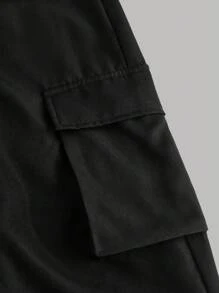 SHEIN Girlism 2 件套青少年女孩春夏字母印花针织宽松 T 恤和黑色编织工装裤休闲运动街头时尚学院风服装 - 黑與白 - 查看 8