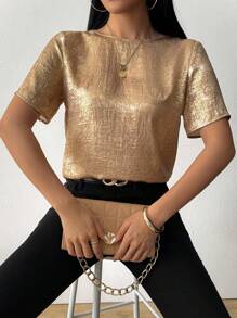 Chiquease Blusa sin espalda con lazo dorado sencilla para mujer, uso casual de todos los días