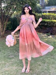 DAZY Full Floral Print Sleeveless Dress With Ruffles For Women Prom Dress Sundress