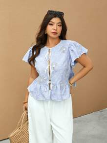 Elaquor Blouse brodée romantique française minimaliste pour femmes grandes tailles, avec un design de nœud papillon à l'avant, pièce idéale pour le printemps/été et les vacances
