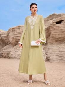 Al Najma Women's Floral Print Long Sleeve Arabian Dress, Kaftan & Jalabiya,Modest - Yellow - View 6