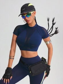Innovista Top de sport sans couture pour femme, soutien et élasticité élevés, top court de sport respirant et à séchage rapide. à la mode et unique, pour extérieur, cyclisme, vélo, course légère, musculation, yoga, fête, tennis, randonnée, cardio, sweats bleus, festival, printemps, électrique, sous-couche