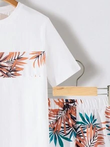 SHEIN Leap Crew Conjunto de 2 peças de camiseta e shorts com estampa tropical para meninos adolescentes; roupas de primavera; roupas para meninos adolescentes; jaquetas para meninos adolescentes, primavera de volta às aulas - Multicolorido - Ver 6