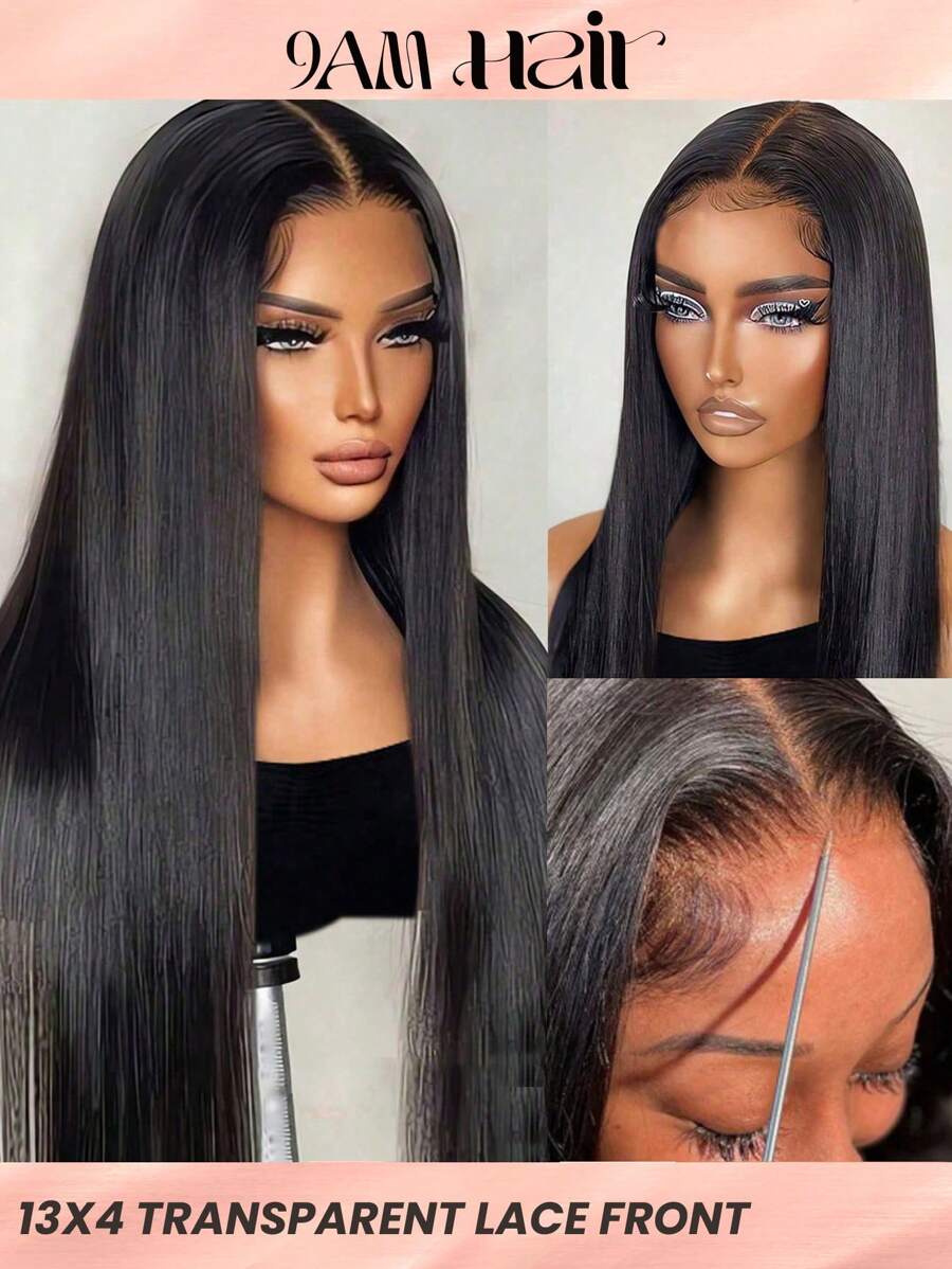 Transparent Lace Straight 13 X 4 Lace Front Wigs Human Hair Lace Frontal Closure Natural Black Color Wigs With Baby Hair Pre Plucked Natural Hairline Wig
