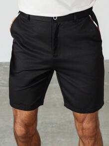 Manfinity Mode Men's Solid Color Patchwork Front Button Pocket Simple Casual Shorts, Daily Wear