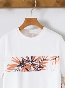 SHEIN Leap Crew Conjunto de 2 peças de camiseta e shorts com estampa tropical para meninos adolescentes; roupas de primavera; roupas para meninos adolescentes; jaquetas para meninos adolescentes, primavera de volta às aulas - Multicolorido - Ver 4