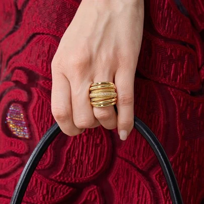 MOTF PREMIUM WOMEN'S FASHION RHINESTONE EMBELLISHED MULTI-LAYER RING