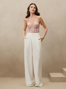 Anewsta Women Elegant Sequins Embroidered Camisole Tank Top