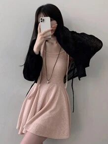 DAZY Đầm ngắn hở eo màu trơn đơn giản cho nữ - Hồng - Xem 3