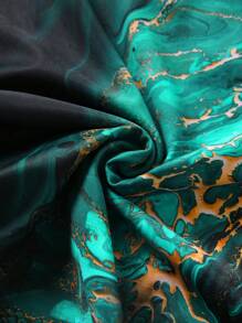 Swim Oasis Summer Beach Plus Size Women's Marble Print One Shoulder Sleeveless Bikini Set 3pcs/Set - Multicolor - View 5