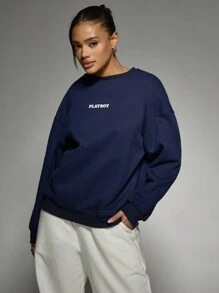 Missguided x Playboy Magazine Cover Print Sweatshirt Vintage Editorial Collection Retro Fashion Streetwear Collectible Graphic Design Statement Piece Urban Style Classic Cover Art - Navy Blue - View 2