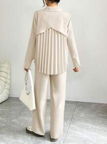 Chiquease 2pcs Set Casual Long Sleeve Pleated Women Top Fall Cloth For Women - Apricot - View 3