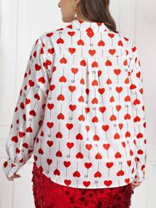 SHEIN Clasi Plus Size Elegant Valentine's Day Red Heart Decorated Basic Shirt