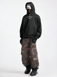 NEON BLANC 男士街头风格编织阔腿裤，带 3D 口袋、七分短裤 - 棕色 - 查看 4