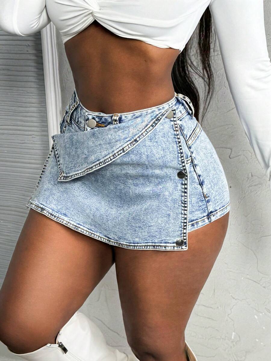 Slaydiva Women's Denim Shorts Sexy Tight Stretch Culottes Blue Shorts Summer Outfits For Women Valentines Summer
