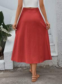 SHEIN VCAY Effen kleur dames rok met knopen aan de voorkant, casual dagelijkse kleding
