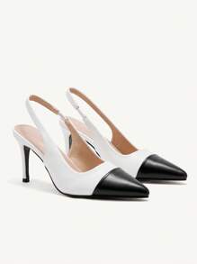 CUCCOO CHICEST Black & White Contrast Pointy Toe Mid-Heel Slip-On Pumps, Elegant Commuting Minimalist Classic Splicing Design High Heels, Suitable For Dating, Workplace, Formal Occasions And Professional Outfits Spring Shoes Spring Break Easter Prom Heels For Christmas
