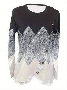 Autumn Casual Colorblock Argyle Print Wrap Blouse Fall Cloth For Women - Black - View 3