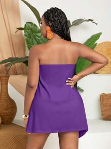 Slaydiva Plus Size Women Holiday Solid Color Twist Tube Top & Shorts 2 Pieces Set,Holiday Outfits - Violet Purple - View 2