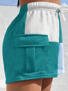 SHEIN Conjunto de 2 piezas con top corto y shorts de patchwork y bloque de color para niñas preadolescentes - Multicolor - Ver 5