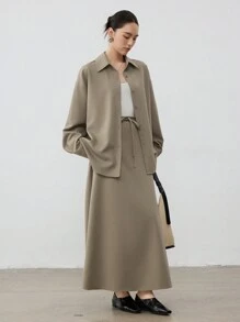 Dazy-Less Conjunto de 2 piezas de traje de negocios minimalista y holgado de lino para mujer, ropa de otoño