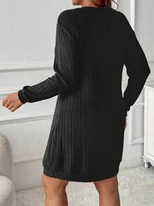 SHEIN CURVE+ Plus Size Women's Solid Color Simple Knitting Sweater Dress, For Autumn/Winter