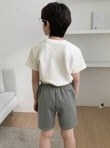 DAZY Tween Boy 独角兽刺绣弹性腰部超大运动短裤，适合健身 - 灰色 - 查看 6