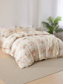 2/3-teiliges Vintage Rose Blumen Muster Bettbezug Set (ohne Kopfkissen-Einsatz), atmungsaktiv & super weich, geeignet für alle Jahreszeiten (1 Stück Bettbezug + 1 Stück/2 Kissenbezüge, ohne Kopfkissen-Einsatz), weiches Zweifarbiges Design, geeignet für Schlafzimmer und Gästezimmer - Verschiedenfarbig - Übersicht 7