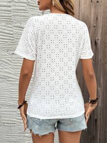 EMERY ROSE Women's Solid Lace Lantern Sleeve Crew Neck Top, Elegant For Workday And Everyday Wear