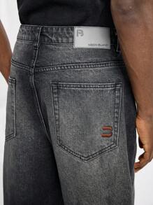 NEON BLANC 男士街头时尚宽松黑色编织牛仔裤 - 黑色 - 查看 5