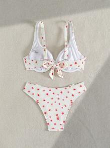 Swim Mod 夏季 1 件女式/青少年碎花两件套比基尼，带钢圈上衣和低腰下装，特殊面料 - 彩色 - 查看 2