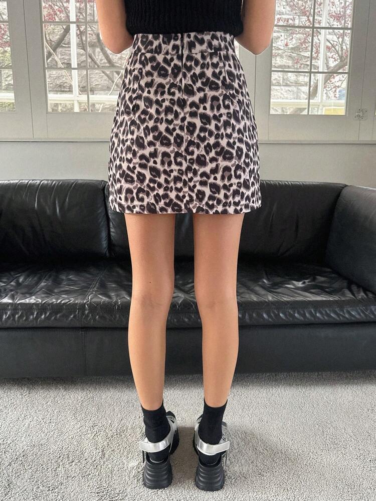 Full Leopard Print Bodycon Mini Skirt For Women Cheetah Print,Fall Clothes