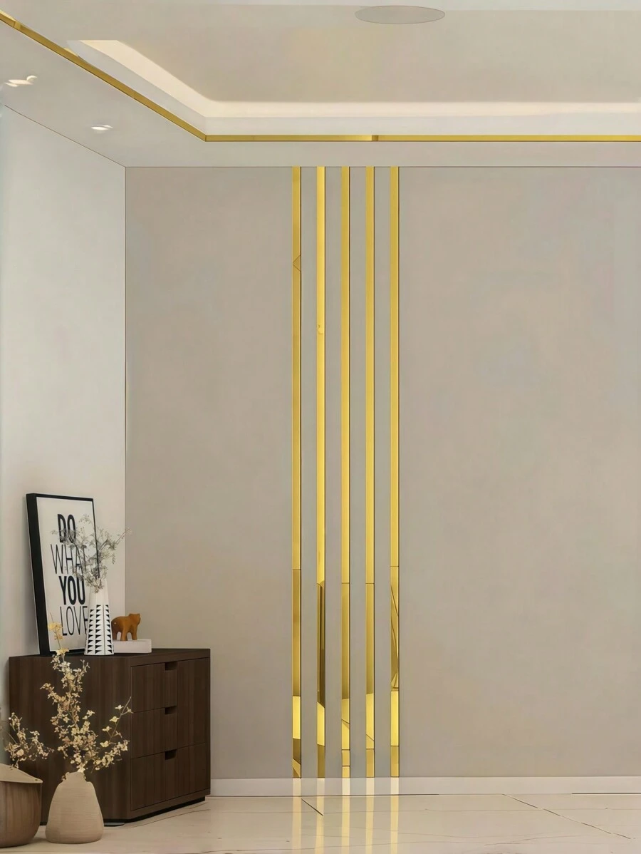 Gold Stainless Steel Mirror Sticker Self Adhesive Reflective Wall Decor Peel Stick Application Multi Size Living Room Bedroom Ceiling Trim Home Renovation