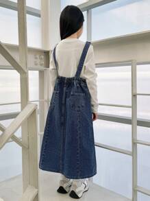 Dazy Kids 春夏 Tween Girl 牛仔背带裙 - 中等水洗藍 - 查看 4