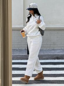 2pcs/Set Casual Letter Print Sweatshirt And Sweatpants, Autumn/Winter - Light Grey - View 2