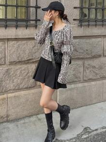 FRIFUL Damen Knopfleiste Vorne Leoparden Muster Langarm Einfach Lässiges Hemd Gepard Muster