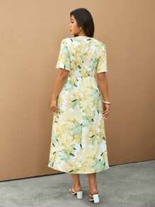 Elaquor Vestido de verano casual y elegante de talla grande con escote en V para vacaciones