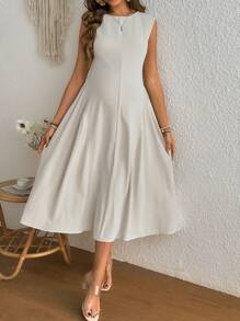 SHEIN Elegant Round Neck Sleeveless Ruched Design Dress Maternity Dress