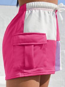 Tween Girl Patchwork Contrast Color Tank Top And Shorts 2 Pieces Set - Multicolor - View 4