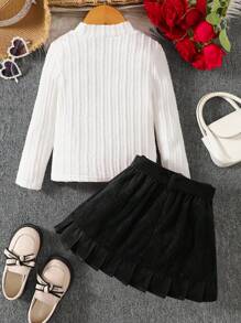 SHEIN Set de 2 piezas: Blusa de terciopelo con cuello alto y falda de cola de pez, elegante, para niña, apto para uso diario