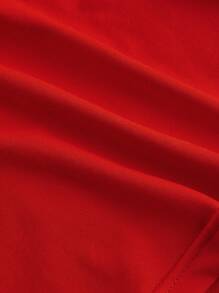 SHEIN MOD 大码女式蕾丝拼接宽肩带字母印花极简主义上衣，红色可爱蕾丝拼接字母上衣，紧身款，新年上衣，外出上衣