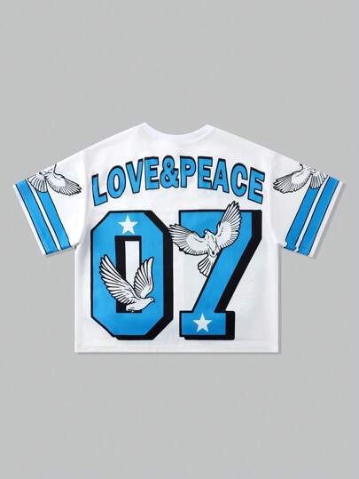 Prep Men's Patchwork Design Sports Short Sleeve Tee, Athletic Jersey